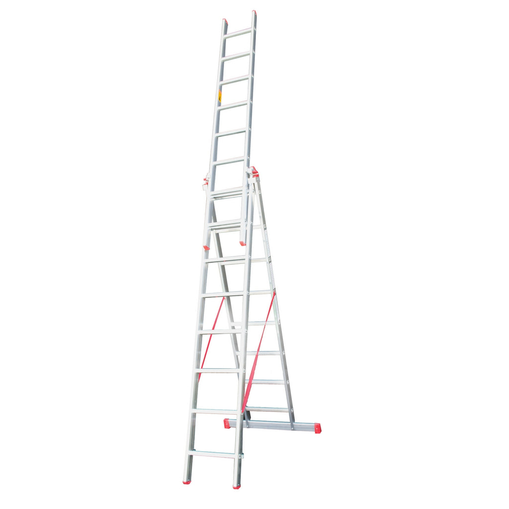 Alüminyum 3 Parçalı Sürgülü A Tipi Merdiven 3×10 Basamak | Endüstriyel Tip | 8 Metre (SATM.11)